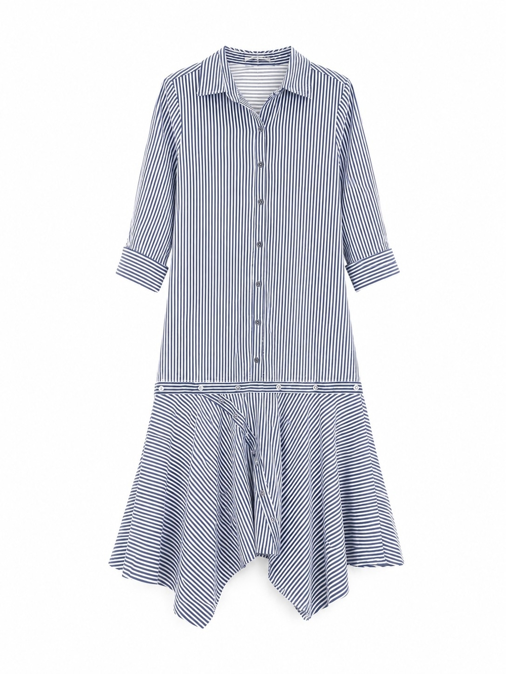 Striped Asymmetrical Shirt Dress - Blue/White